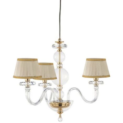 Lampada a sospensione BACH 50 cm con paralume in vetro trasparente 3 LUCI ORO