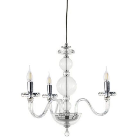 Lampada a sospensione BACH 50 cm senza paralume in vetro trasparente 3 LUCI CROMO
