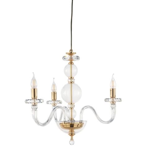 Lampada a sospensione BACH 50 cm senza paralume in vetro trasparente 3 LUCI ORO