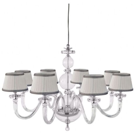 Lampada a sospensione BACH con paralume in vetro trasparente 8 LUCI D84 cm CROMO