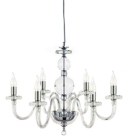Lampada a sospensione BACH senza paralume in vetro trasparente 8 LUCI D84 cm CROMO