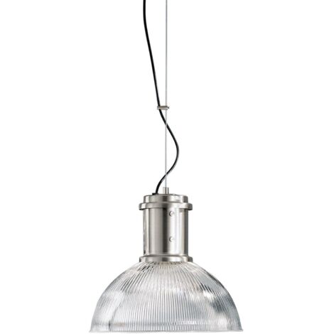 Lampada a Sospensione BEK in Vetro Trasparente Rigato con Struttura in Metallo Nichelato, Attacco E27, IP20, 75W - Rossini Group