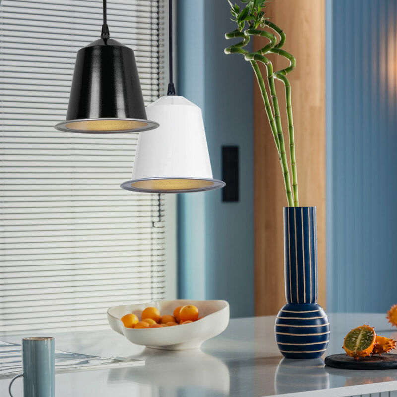 Image of Lampada a sospensione bianca lampada a sospensione nera LED per sala da pranzo in acciaio, 5W 400Lm bianco caldo, PxA 17,5x110 cm, set da 2