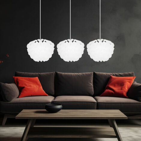 Lampada a sospensione bianca Lampada da cucina a sospensione Lampada a sospensione camera da letto, 3 fiamme, fogli decorativi, moderna, in metallo, 3x prese E14, HxLxL 120x101x26 cm