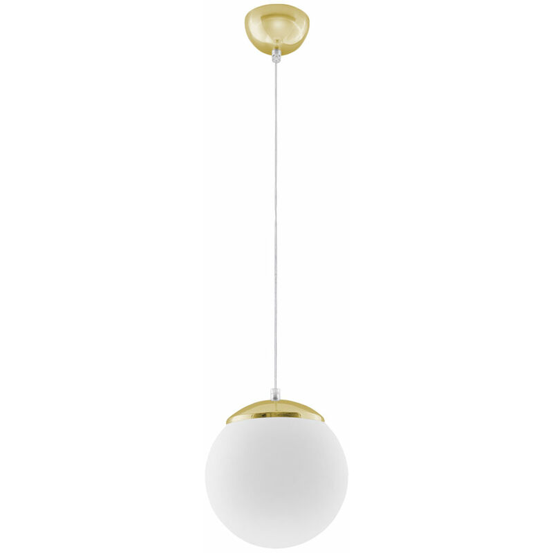 Image of Lampada a sospensione bianco oro acciaio vetro soggiorno plafoniera design lampada a sfera bianca, 1x E27, DxH 20x80 cm