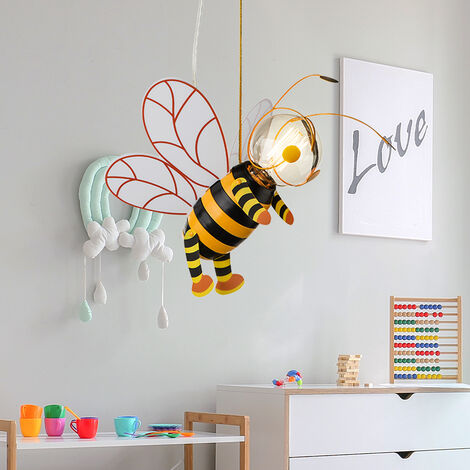 Lampada a sospensione camera dei bambini ape LED camera da letto ragazzi ragazze, nero giallo, LED 7W 700lm 2700K bianco caldo, LxLxA 36x25x120 cm