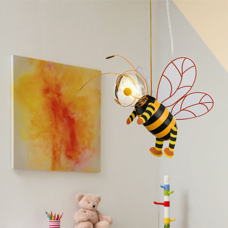 Lampada a sospensione camera dei bambini ape LED camera da letto ragazzi ragazze, nero giallo, LED 7W 700lm 2700K bianco caldo, LxLxA 36x25x120 cm