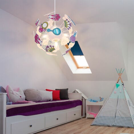 GLOBO Lampada a sospensione camera dei bambini luce a sospensione castello camera dei bambini ragazza, plastica, 4x prese E14, DxH 35 x 120