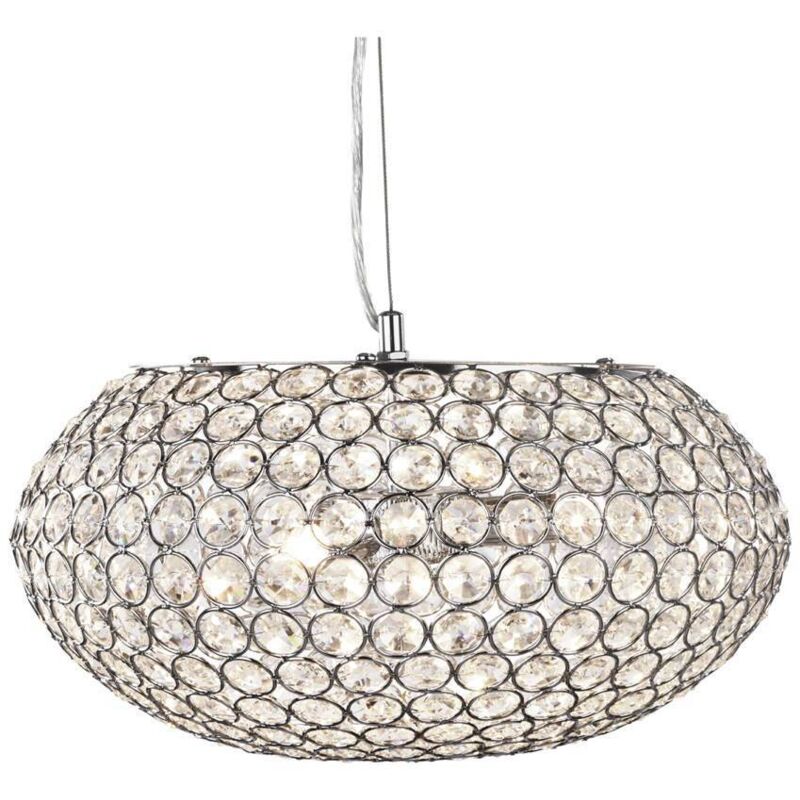 Chantilly - Sospensione a soffitto a 3 luci cromata con cristalli di vetro, G9 - Searchlight