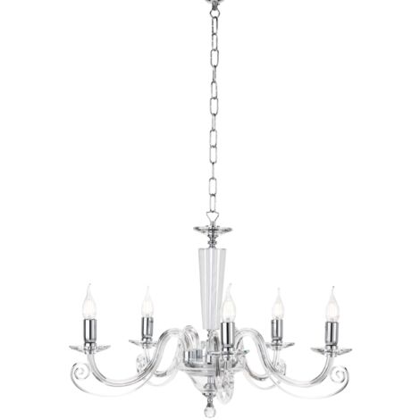 Lampada a sospensione CHERUBINI D82 cm in vetro e cristallo ottico 5 luci CROMO
