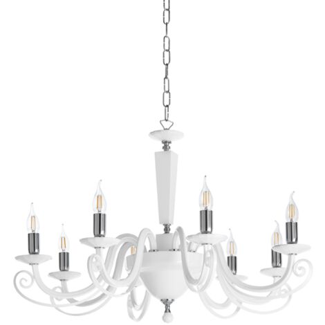 Lampada a sospensione CHERUBINI D90 cm in vetro e cristallo ottico 8 luci BIANCO