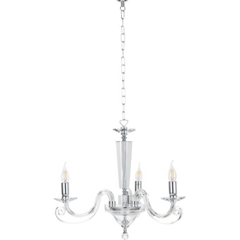 Lampada a sospensione CHERUBINI in vetro e cristallo ottico 3 luci CROMO 60 cm