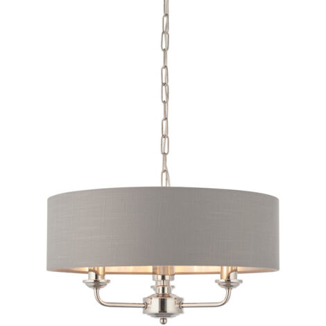 Lampada a sospensione cilindrica in nichel brillante, tessuto antracite