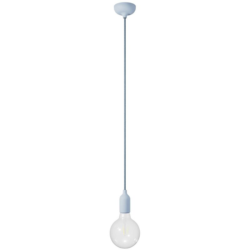 Image of Creative Cables - Lampada a sospensione colorata in silicone con cavo tessile Con lampadina - Blu carta da zucchero - Con lampadina