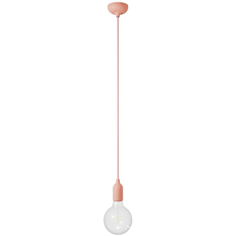 Image of Creative Cables - Lampada a sospensione colorata in silicone con cavo tessile Con lampadina - Salmone - Con lampadina