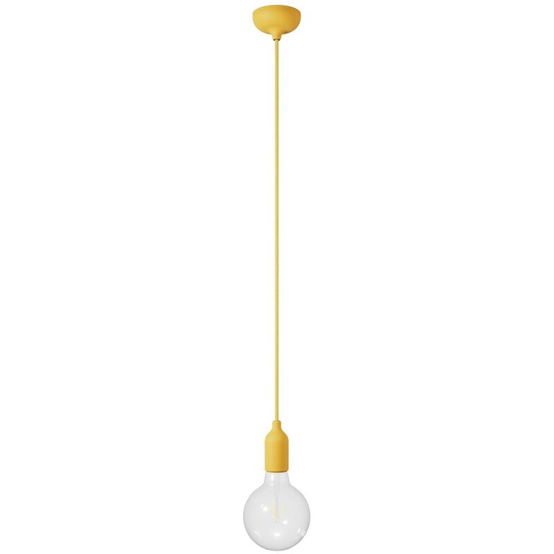 Image of Lampada a sospensione colorata in silicone con cavo tessile Con lampadina - Giallo - Con lampadina