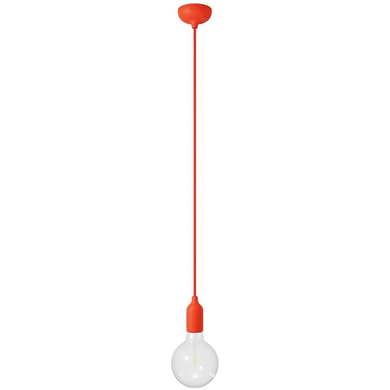 Image of Creative Cables - Lampada a sospensione colorata in silicone con cavo tessile Con lampadina - Arancione - Con lampadina