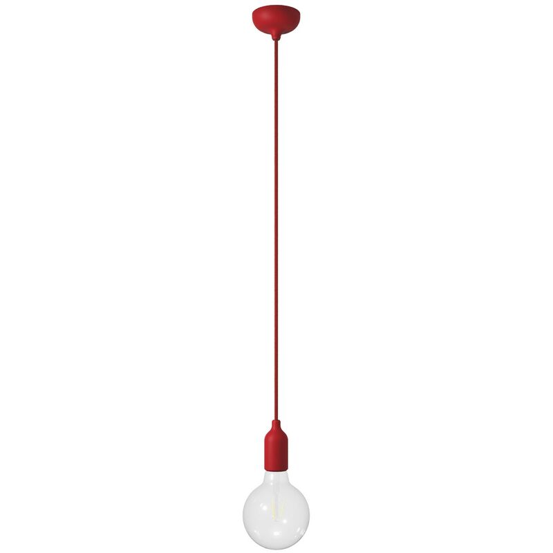 Image of Creative Cables - Lampada a sospensione colorata in silicone con cavo tessile Con lampadina - Rosso - Con lampadina