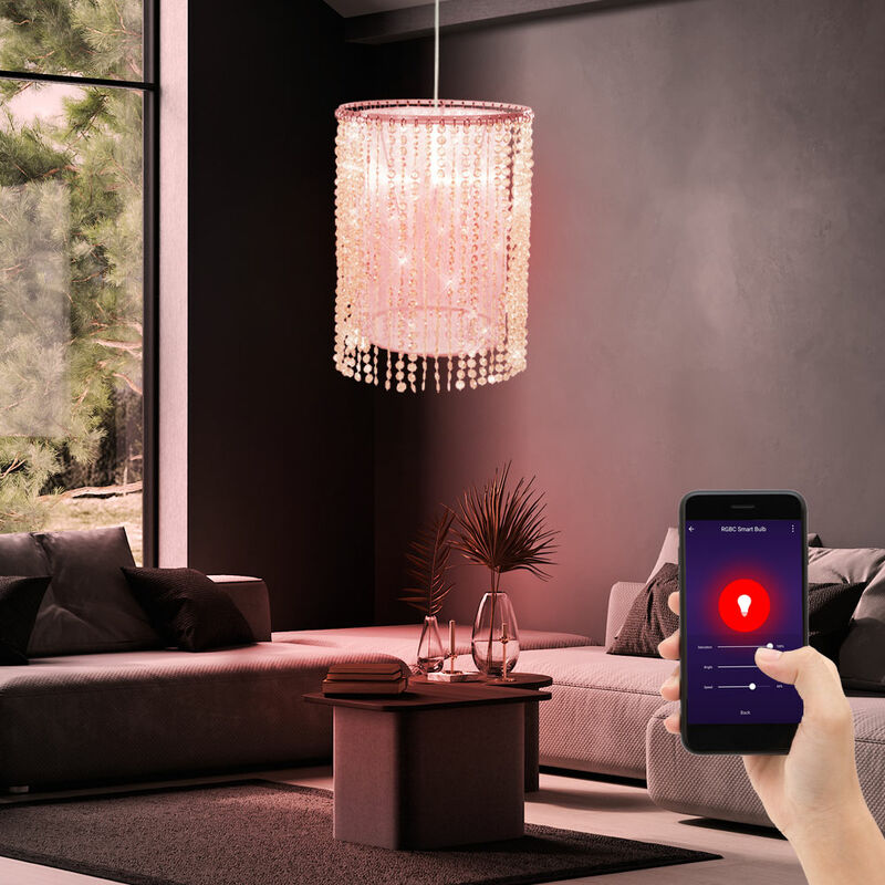 Image of Etc-shop - Lampada a sospensione con cristalli, lampada a sospensione con paralume in tessuto e cristalli, controllo app cct, 1x led rgb 10W 806Lm, d