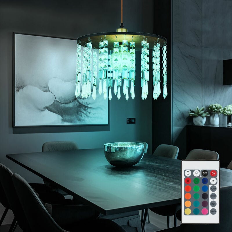 Image of Lampada a sospensione con cristalli lampada da soggiorno lampadario sala da pranzo, ottone, dimmerabile con telecomando, 1x led rgb 8,5W 806Lm, DxH