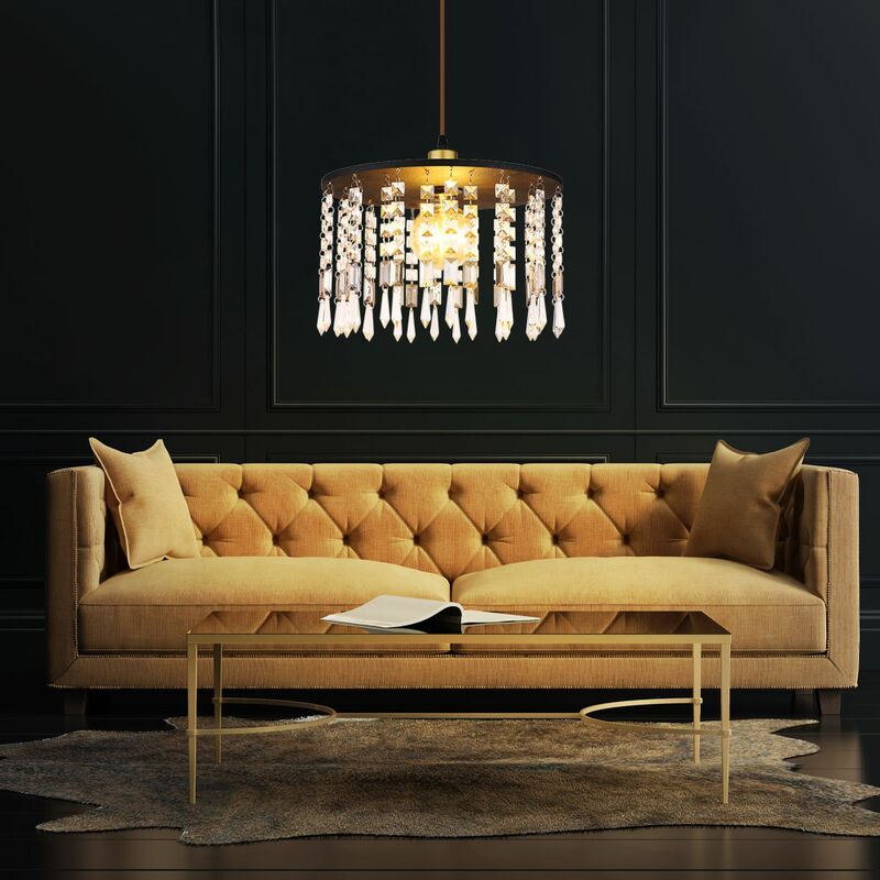 Image of Etc-shop - Lampada a sospensione con cristalli Lampada soggiorno Lampada a sospensione sala da pranzo, metallo ottone nero, 1x E27, DxH 35 x 120 cm