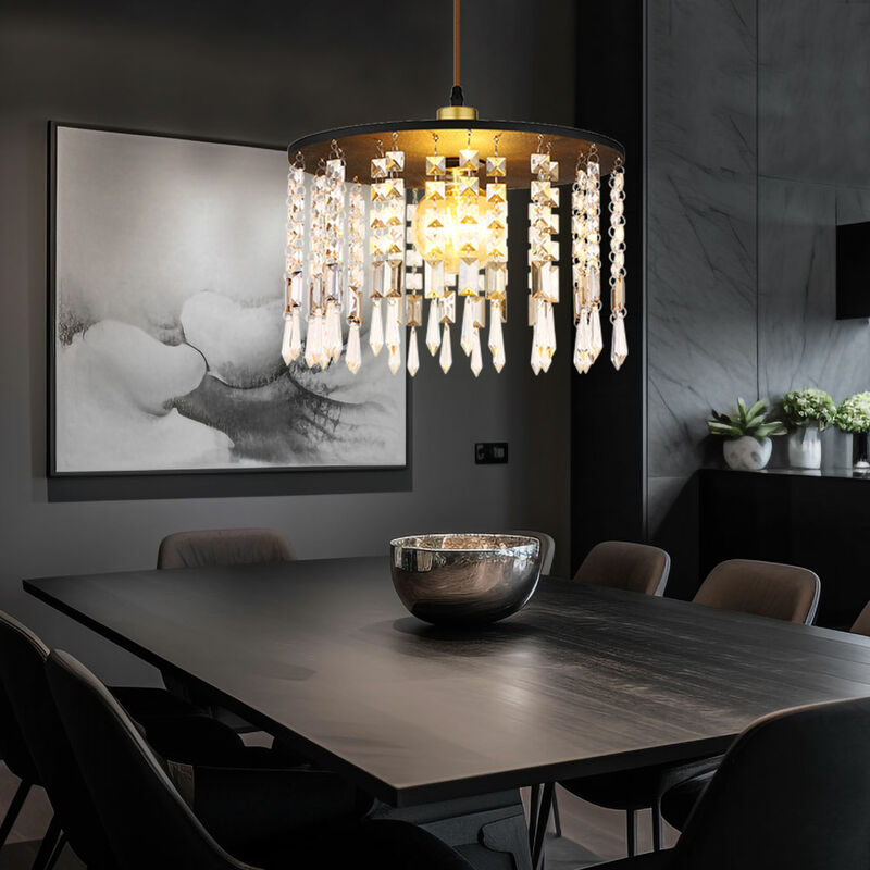 Image of Lampada a sospensione con cristalli Lampada soggiorno Lampada a sospensione sala da pranzo, metallo ottone nero, 1x E27, DxH 35 x 120 cm