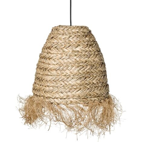 Lampada a sospensione con paralume in fienarola e frangia in stile bohémien intrecciata a mano Illuminazione naturale Morovis