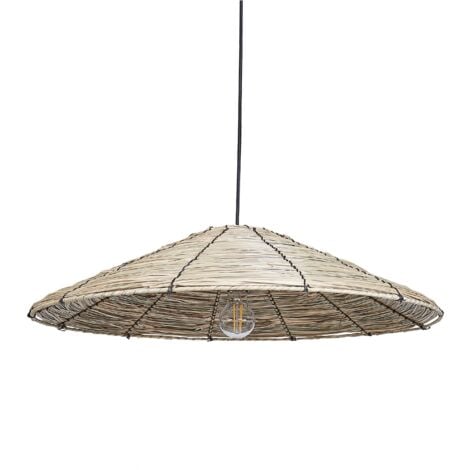 Lampada a sospensione con paralume in paglia di mare e base in ferro in stile bohémien naturale Luagan