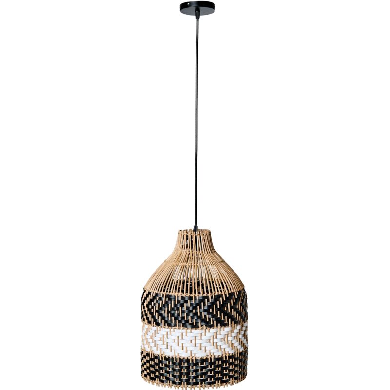 Image of Beliani - Lampada a sospensione con paralume in rattan bianco e nero intrecciato struttura Turabo