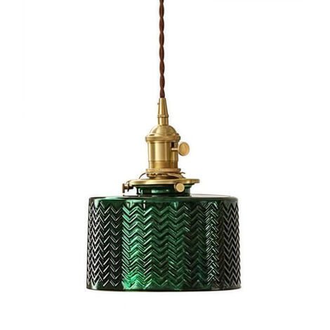 Lampada a sospensione con paralume in vetro a coste rotonde, lampada da soffitto in stile loft industriale retrò E27 per camera da letto, sala da pranzo, cucina (verde)