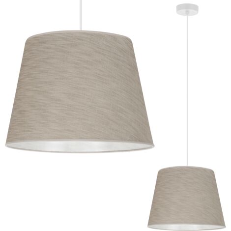 LAMPADA A SOSPENSIONE, CONO IN LINO, BIANCO, 1 PIATTO, PARALUME BEIGE, L05 38CM