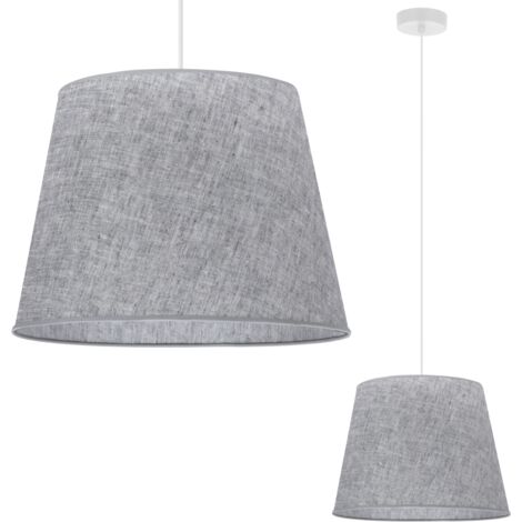 LAMPADA A SOSPENSIONE, CONO IN LINO, BIANCO, 1 PIATTO, PARALUME GRIGIO L03 38CM