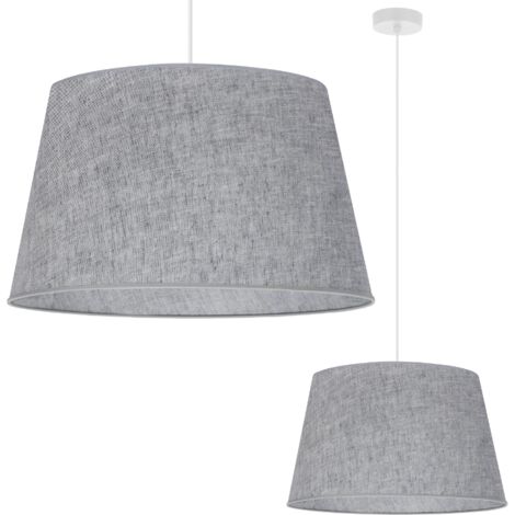 LAMPADA A SOSPENSIONE, CONO IN LINO, BIANCO, 1 PIATTO, PARALUME GRIGIO L04 44CM