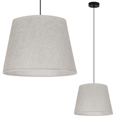 LAMPADA A SOSPENSIONE, CONO IN LINO, NERO, 1 PIATTO, PARALUME BEIGE CHIARO, L01 38CM