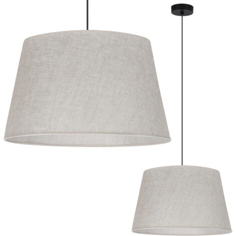 LAMPADA A SOSPENSIONE, CONO IN LINO, NERO, 1 PIATTO, PARALUME BEIGE CHIARO, L01 44CM