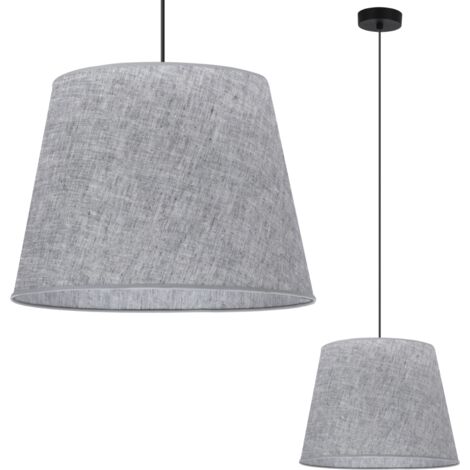 LAMPADA A SOSPENSIONE, CONO IN LINO, NERO, 1 PIATTO, PARALUME GRIGIO L03 38CM