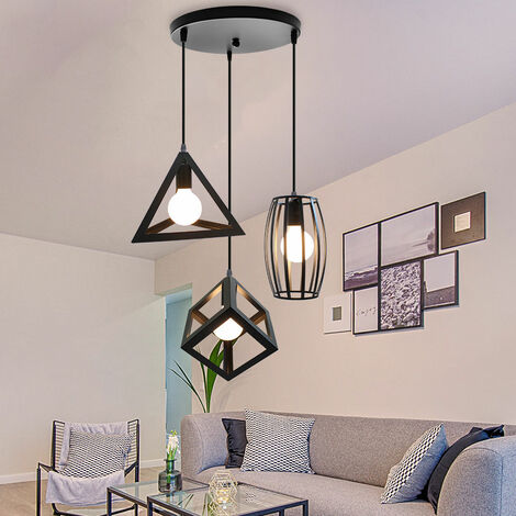 Lampada a Sospensione Creativo Lampada da Soffitto Lampadario con Gabbia Metallica E27 para Soggiorno Cucina Camera da Letto - 3 Luci con Portalampada Tondo