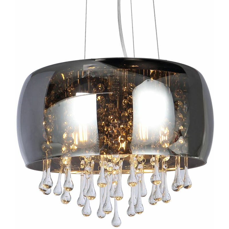 Image of Etc-shop - Lampada a sospensione cristalli cristallo lampada a soffitto lampada a sospensione vetro fumo cromo, controllo vocale app, cambio colore