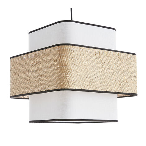 Lampada a sospensione cubo in tessuto lino bianco e fibra di rafia naturale L35 cm TERA