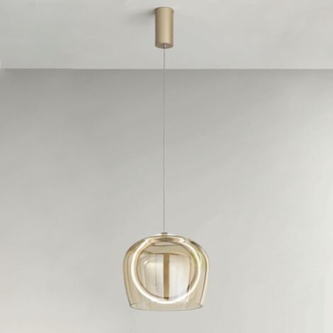 Lampada a sospensione D23 cm in metallo Oro e vetro Ambra 1 Luce LED PINTA
