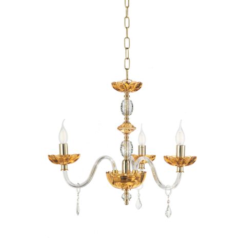 Lampada a sospensione D65 cm PATRICIA in vetro e cristallo Ambra 3 LUCI