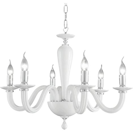 Lampada a sospensione D70 cm RAVEL 6 luci in vetro lavorato a mano BIANCO