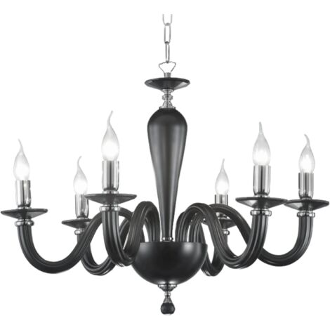 Lampada a sospensione D70 cm RAVEL 6 luci in vetro lavorato a mano NERO