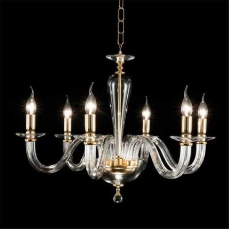 Lampada a sospensione D70 cm RAVEL 6 luci in vetro lavorato a mano ORO