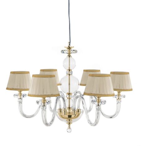 Lampada a sospensione D72 cm BACH con paralume in vetro trasparente 6 LUCI ORO