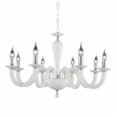 Lampada a sospensione D82 cm RAVEL 8 luci in vetro lavorato a mano BIANCO