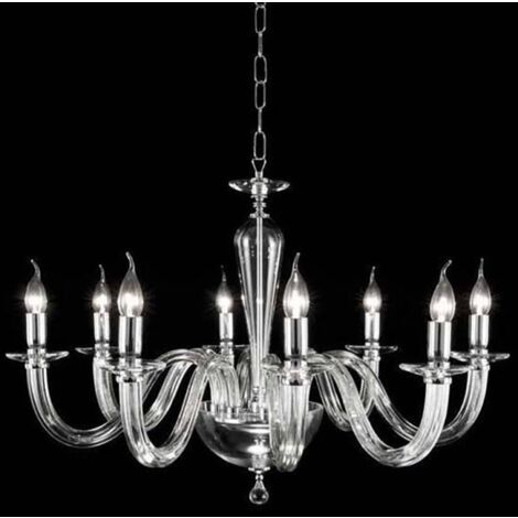 Lampada a sospensione D82 cm RAVEL 8 luci in vetro lavorato a mano CROMO