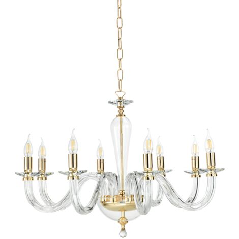 Lampada a sospensione D82 cm RAVEL 8 luci in vetro lavorato a mano ORO