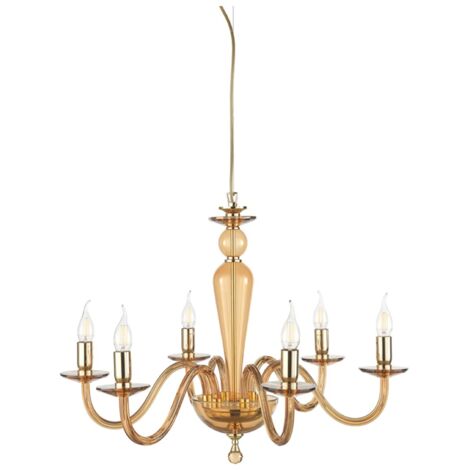 Lampada a sospensione D84 cm PAGANINI a 8 LUCI in vetro lavorato a mano AMBRA