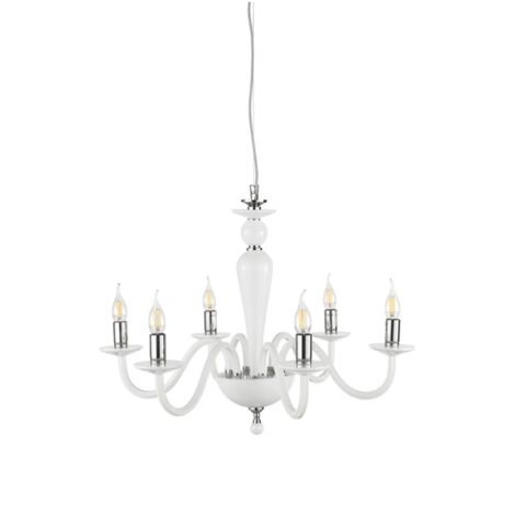 Lampada a sospensione D84 cm PAGANINI a 8 LUCI in vetro lavorato a mano BIANCO
